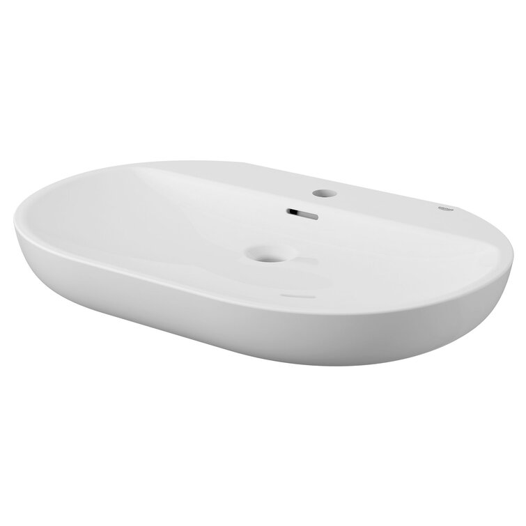 Essence Alpine White Oval Wall Mount Bathroom Sink with Overflow